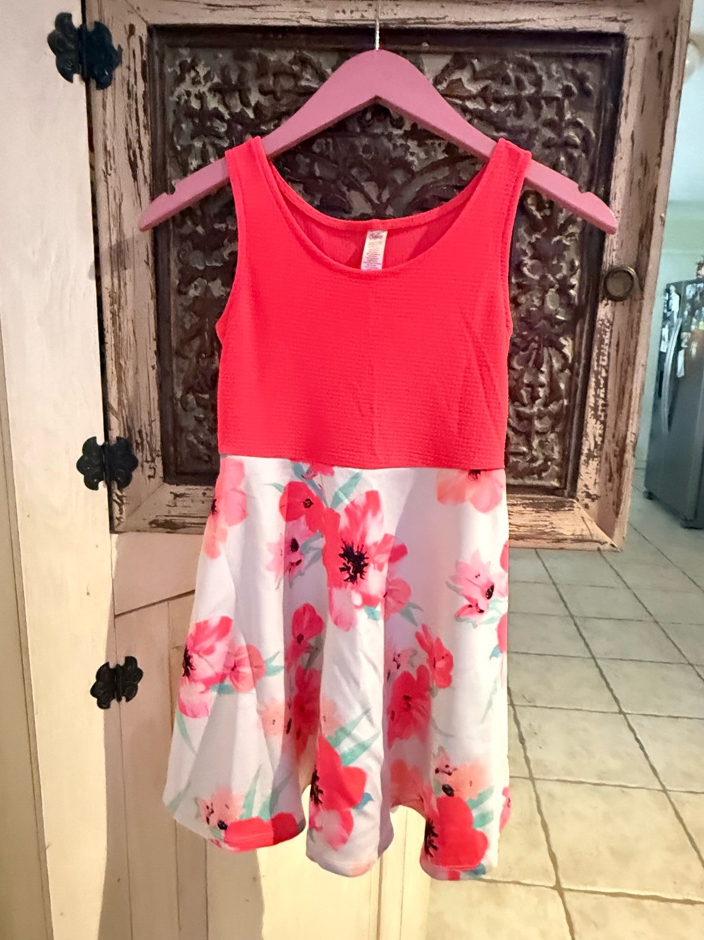 Justice Coral Tank Top with White Floral Skirt Dress